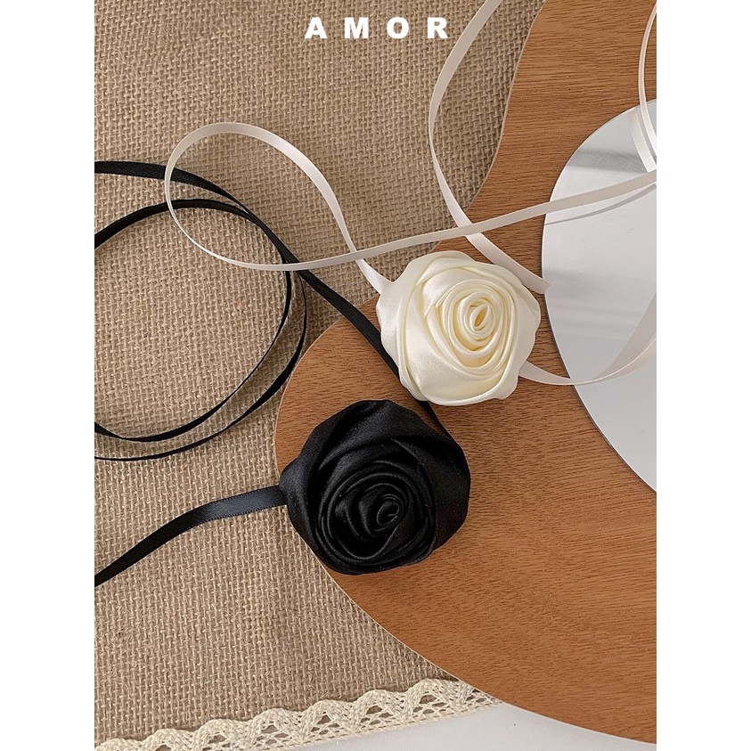 Vòng Cổ choker Vải Lụa Đính Hoa Hồng handmade Quyến Rũ Thời Trang Cho Nữ