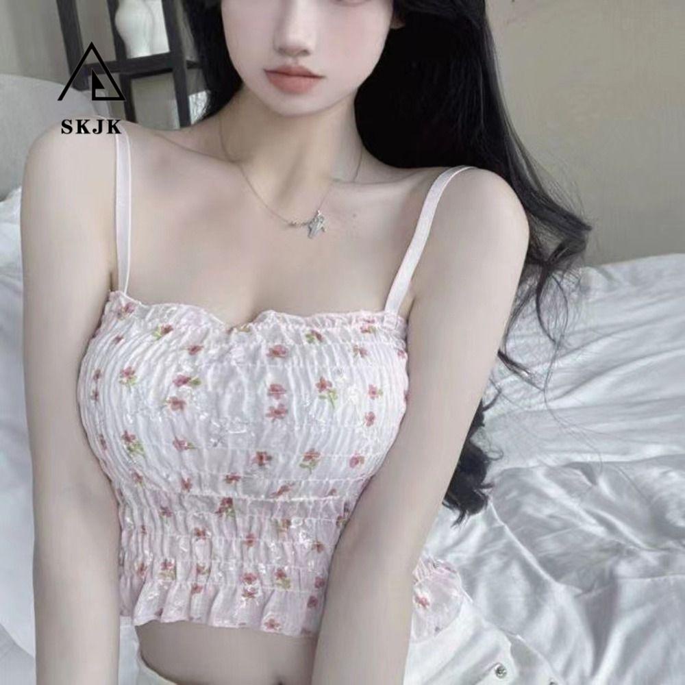 Áo Crop Top In Hoa Eo Cao Kiểu Retro Hàn Quốc Thời Trang Mùa Hè Ngọt Ngào