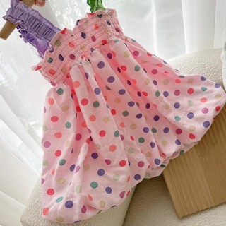 Váy 2 dây chấm bi chất đũi dáng bồng