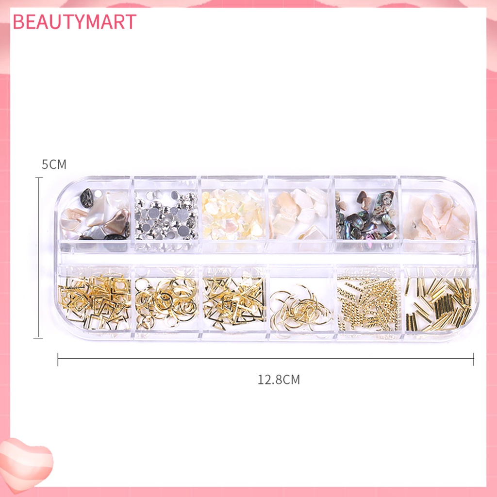 1 Hộp 12 Ngăn Đựng Hạt Kim Sa 3D Tự Trang Trí Móng Tay Cho Nữ