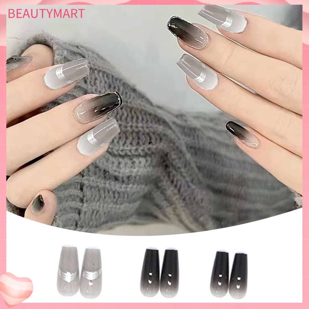 Bộ 24 Móng Tay Giả Chống Nước Màu Sắc Gradient Thời Trang Thu Đông