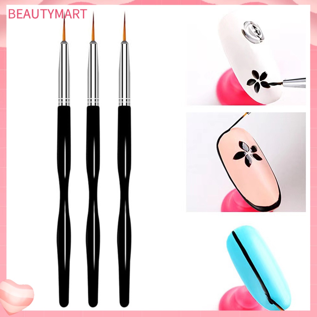 Set 3 Bút Vẽ Trang Trí Móng Nghệ Thuật Thanh Đen Gọn Nhẹ Có Thể Tái Sử Dụng Cho Nữ