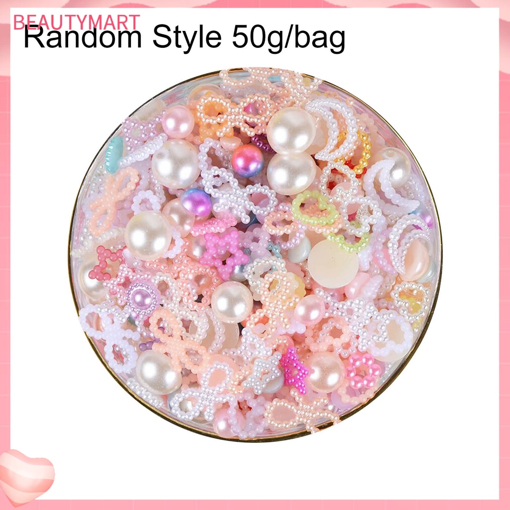 [beautymart] Hạt Ngọc Trai 50g Hình Nơ / Trái Tim / Ngôi Sao / Ngôi Sao Đính Trang Trí Ốp Điện Thoại / Móng Tay