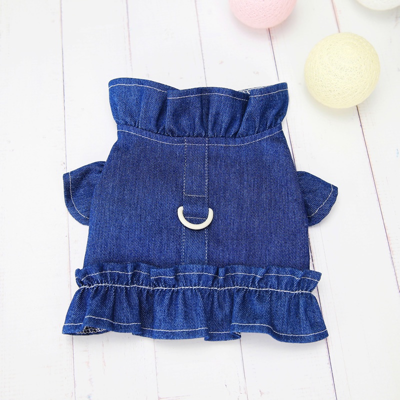 Đầm Jean Cotton Trang Phục Mùa Hè Dễ Thương Có Dây Xích Và Vòng Đeo Cho Chó Mèo Size Xl