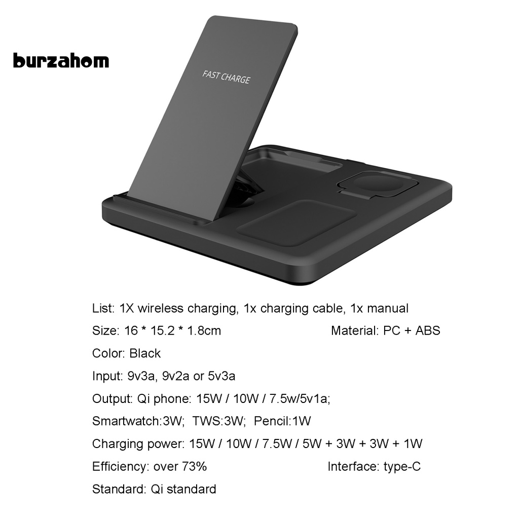 Đế Sạc Không Dây Siêu Nhẹ 15W 3 Trong 1 Cho Điện Thoại / Đồng Hồ