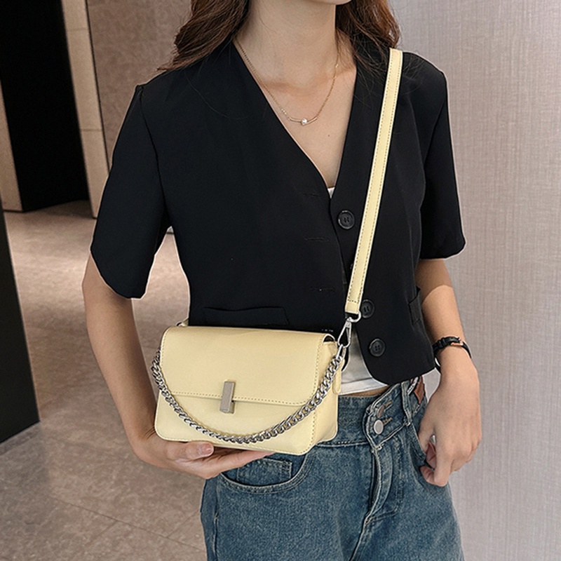Túi Đeo Vai Hình Vuông Cỡ Nhỏ Phối Dây Đeo Sợi Xích Thời Trang Pháp Cao Cấp Cho Nữ