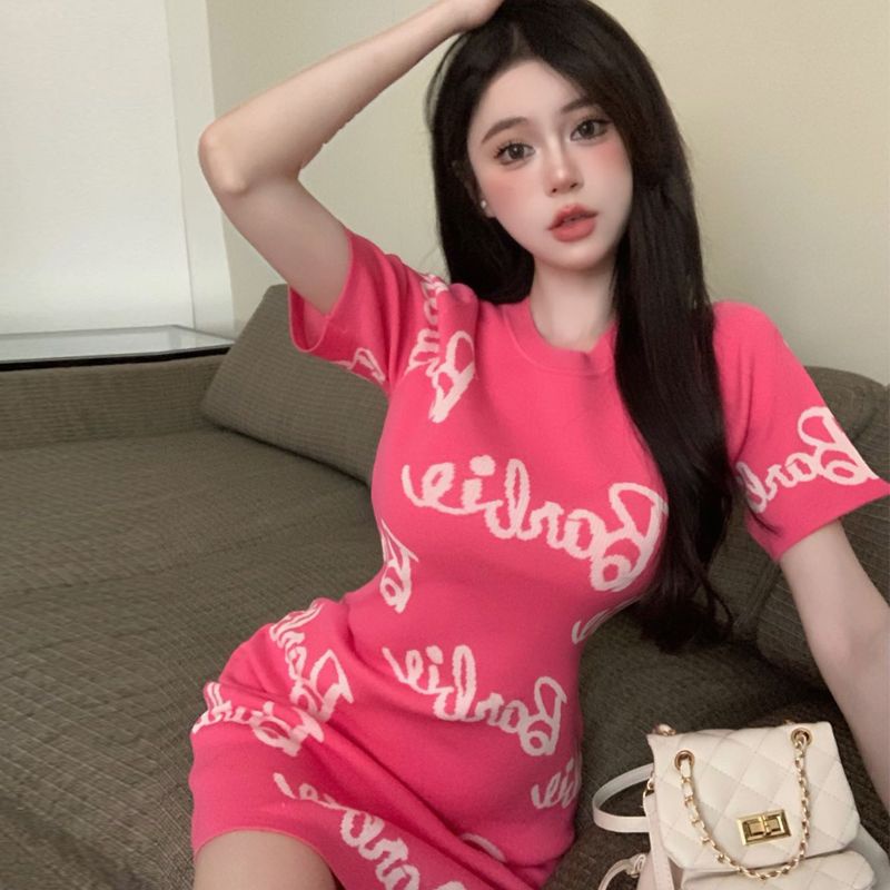 Đầm Tay Ngắn In Chữ Thời Trang Mùa Hè 2023 Dành Cho Nữ