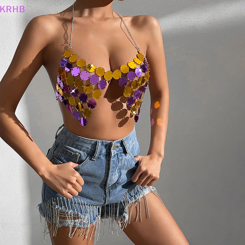 Áo Croptop Hai Dây Đính Kim Sa Lấp Lánh Thời Trang 2023 Cho Nữ Mới