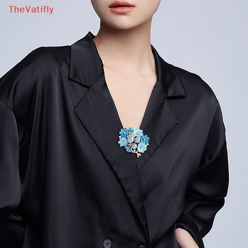 [Thevalifly] 1 Cái Trâm Cài Áo Bằng Hợp Kim Tráng Men Xanh Dương Đính Kim Cương Giả Cho Nữ