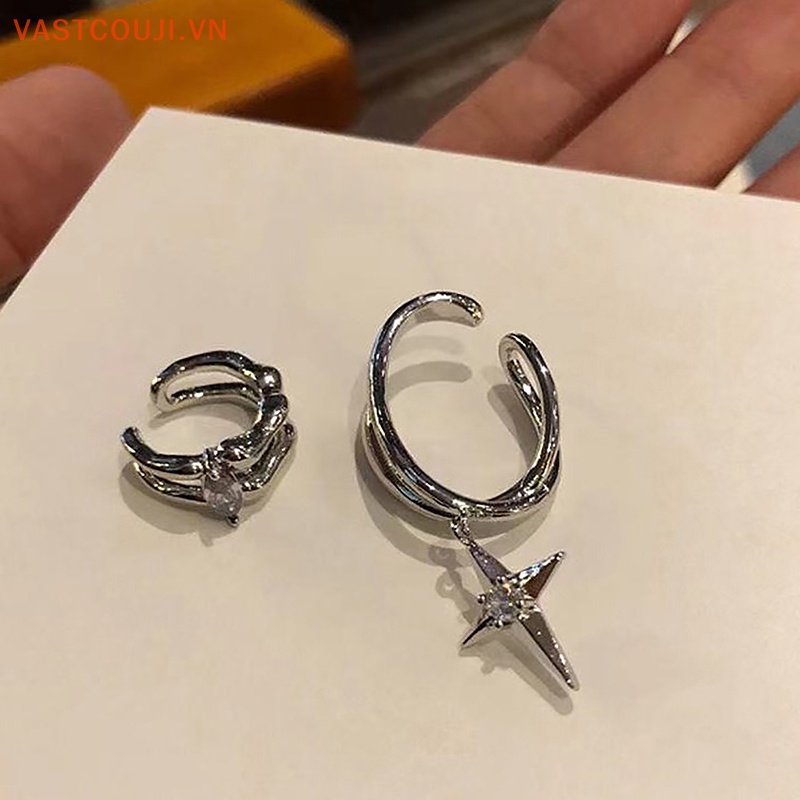 Khuyên Tai Kim Loại Dài Đính Đá Zircon Tím Phong Cách Tối Giản Cho Nam Và Nữ