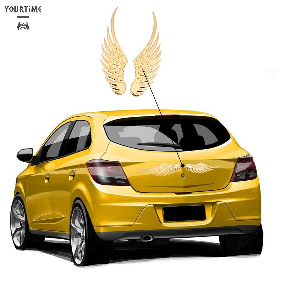 1 Cặp Miếng Dán Trang Trí Xe Hơi Họa Tiết Đôi Cánh 3D Bằng Kim Loại Cứng