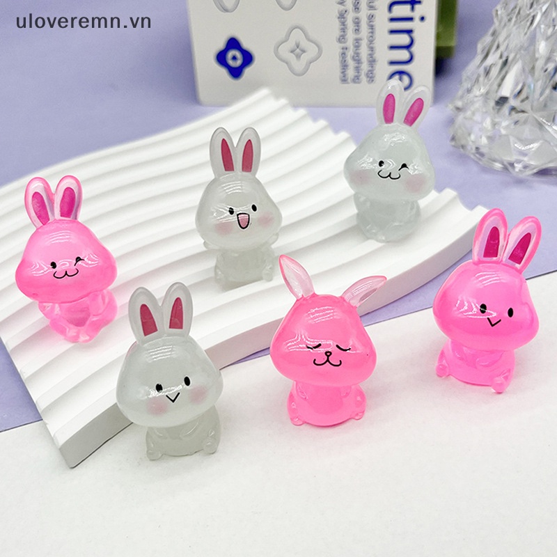Mô Hình Chú Thỏ Mini Bằng Resin Màu Dạ Quang Dễ Thương Trang Trí Nhà Búp Bê DIY