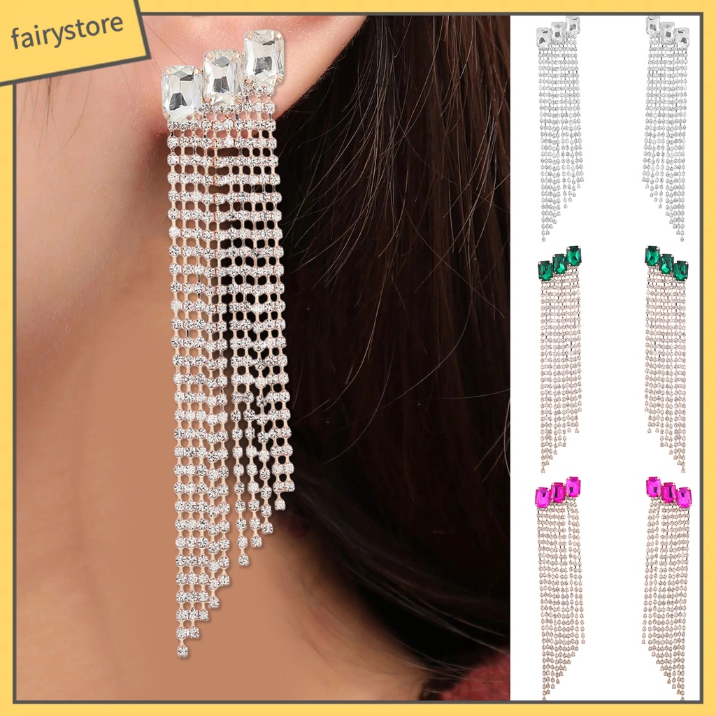 1 Đôi Bông Tai Tua Rua Đính Đá Sáng Lấp Lánh Dành Cho Cô Dâu