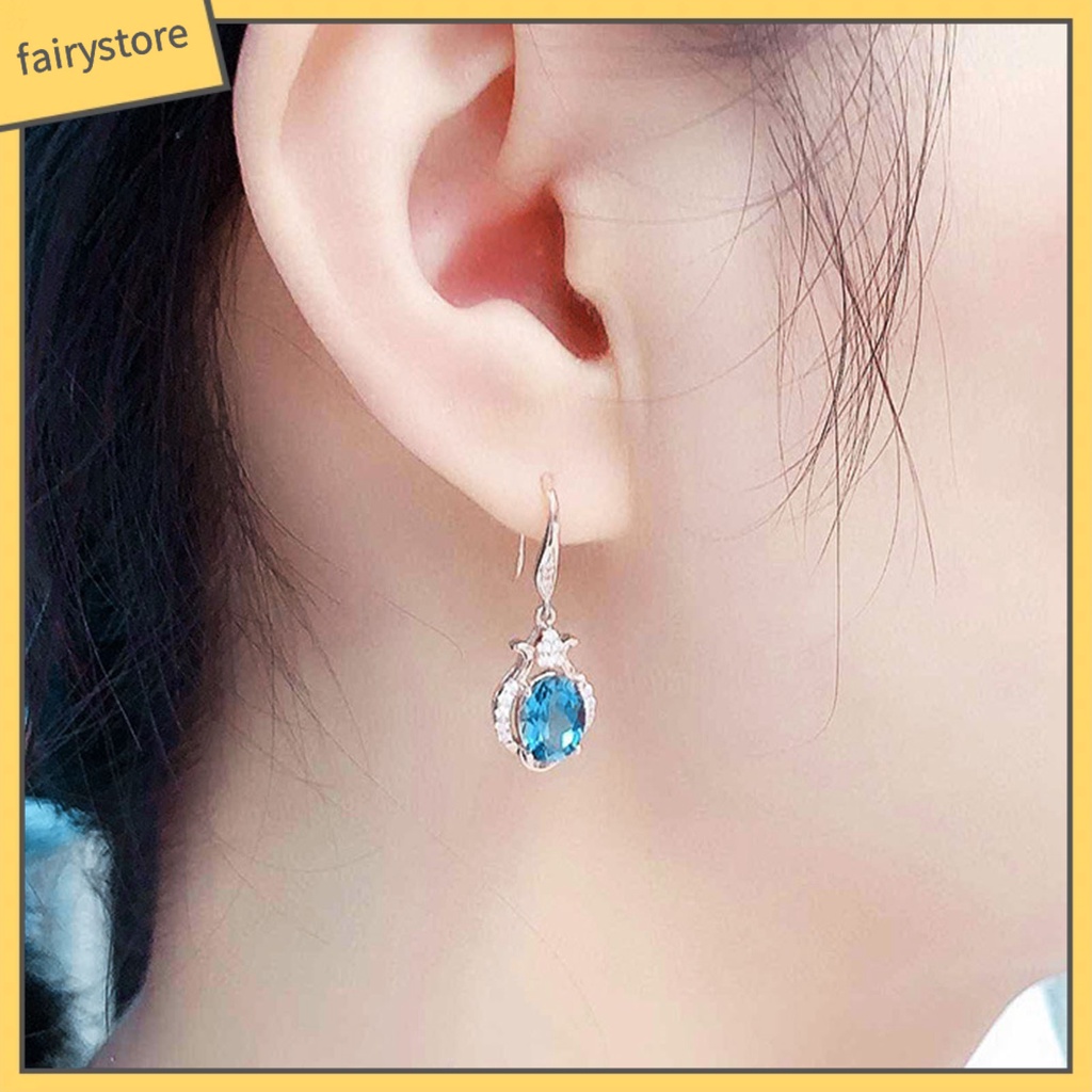 1 Đôi Bông Tai Móc Đính Đá Topaz Nhân Tạo Màu Sáng Lâu Trôi Dành Cho Cô Dâu