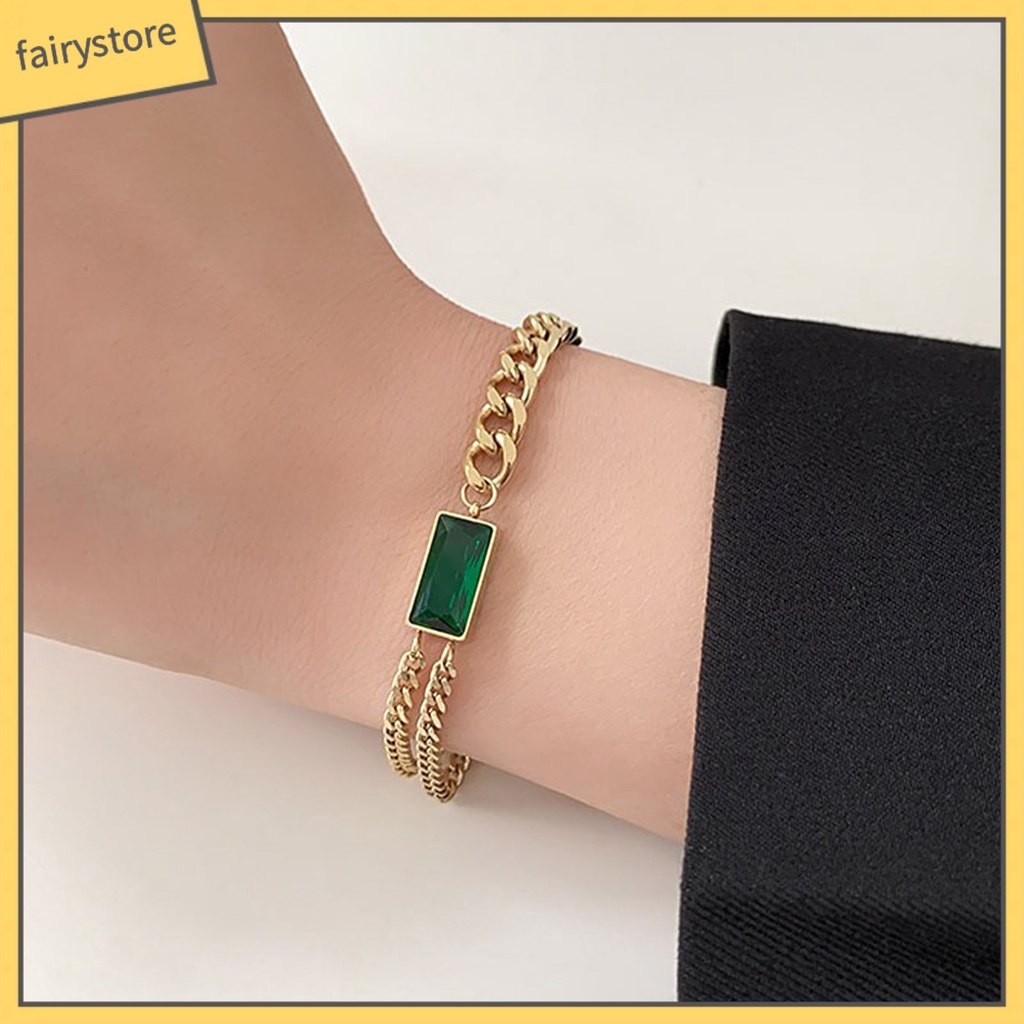 [FRO] Bộ Trang Sức Vòng cổ / Bông Tai / Vòng Tay Mặt Vuông Đính Đá Zircon Vintage Cho Nữ