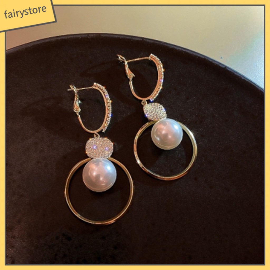 1 Đôi Bông Tai Tròn Đính Ngọc Trai Giả Phong Cách Hàn Quốc