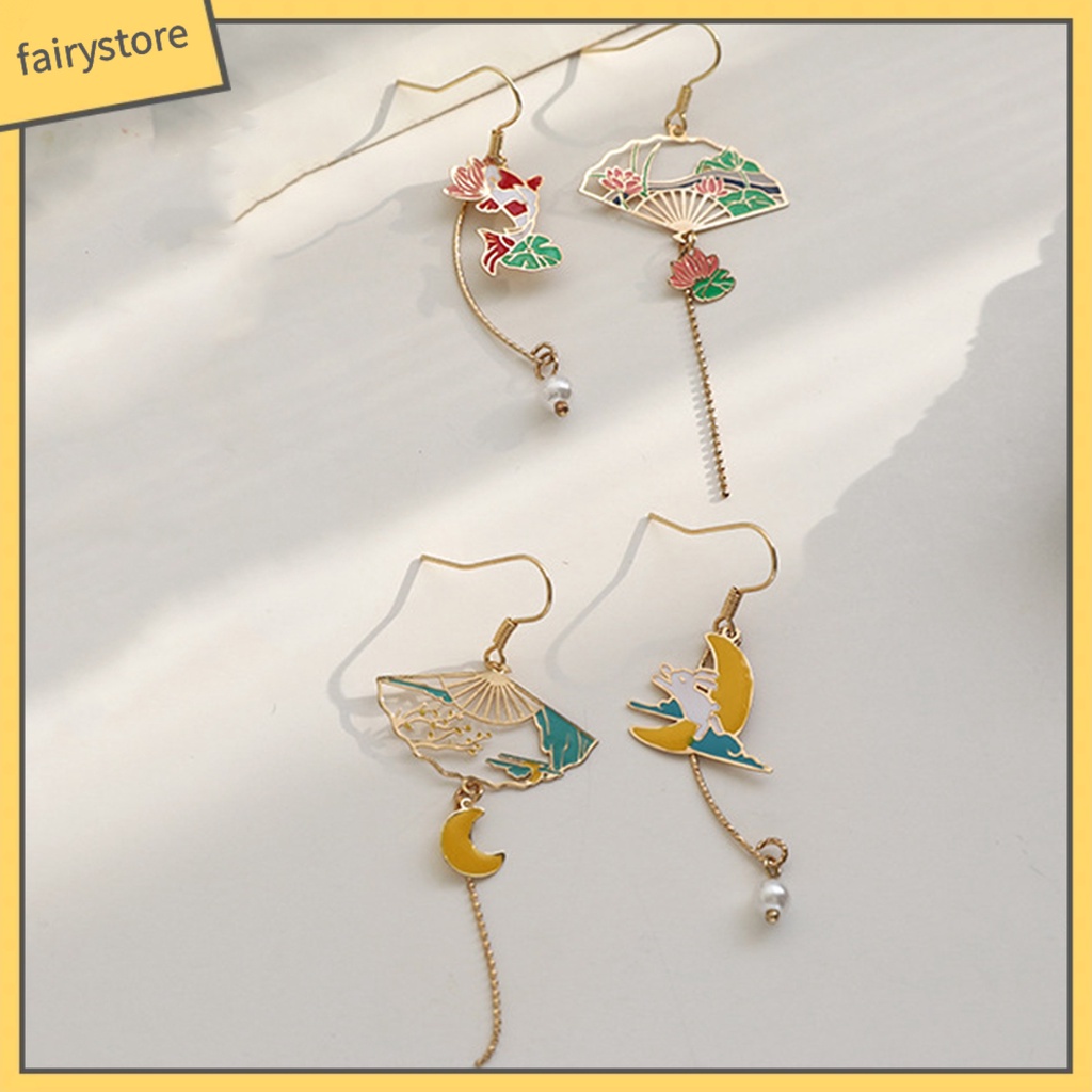 1 Đôi Bông Tai Dáng Dài Đính Ngọc Trai Nhân Tạo Hình Hoa / Động Vật Bằng Đồng Dễ Thương Cho Nữ