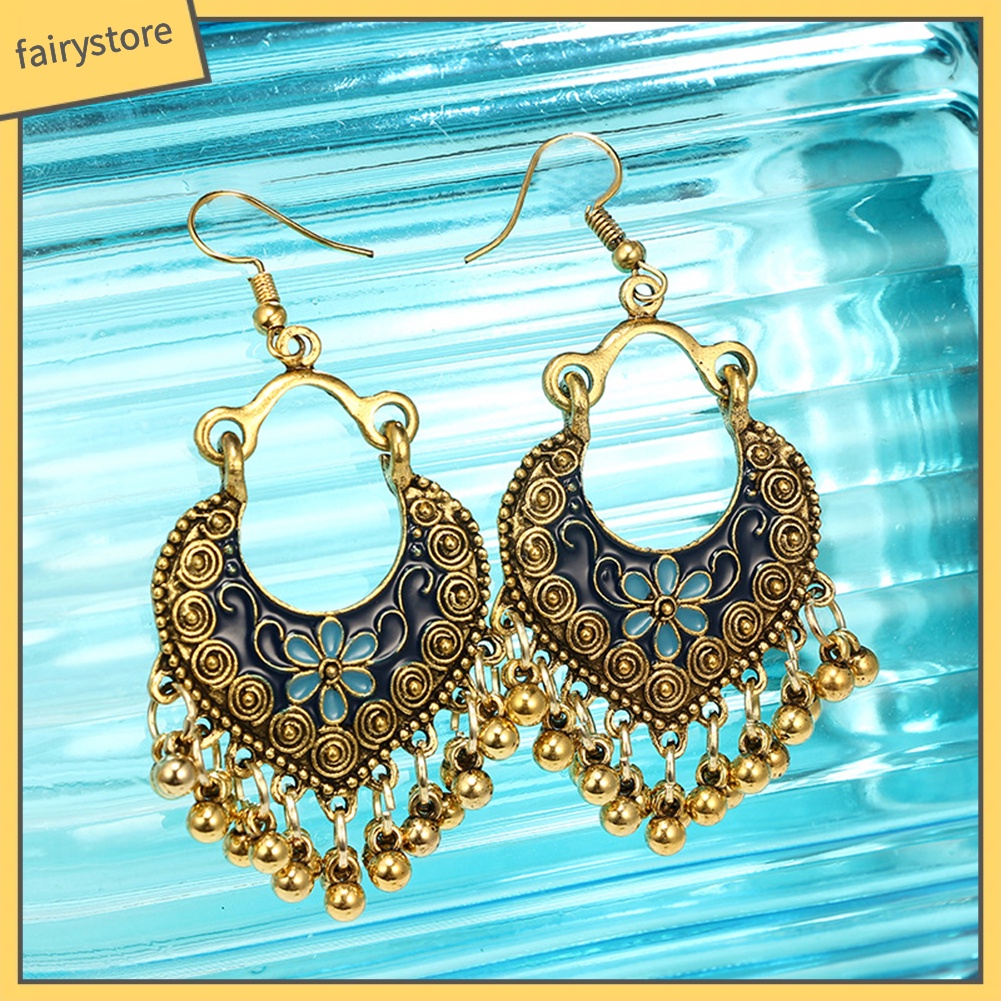 Khuyên Tai Móc Tua Rua Tráng Men Hình Hoa Phong Cách Bohemian Cho Nữ