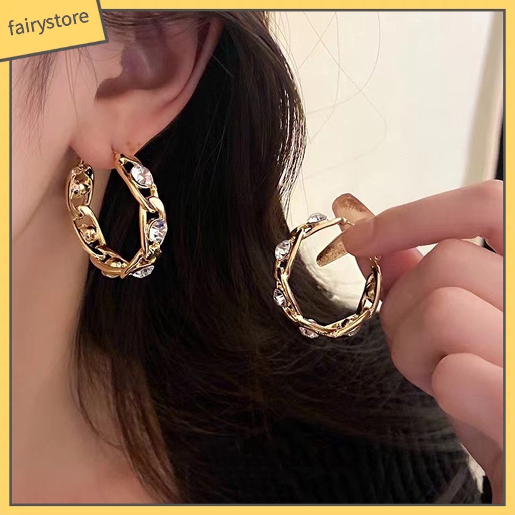 1 Đôi Bông Tai Tròn Đính Đá Thời Trang Dành Cho Nữ