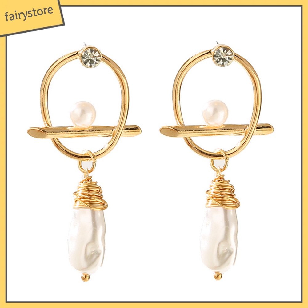 Bông Tai Handmade Đính Ngọc Trai Giả Bằng Hợp Kim Phong Cách Baroque Đơn Giản Dành Cho Nữ