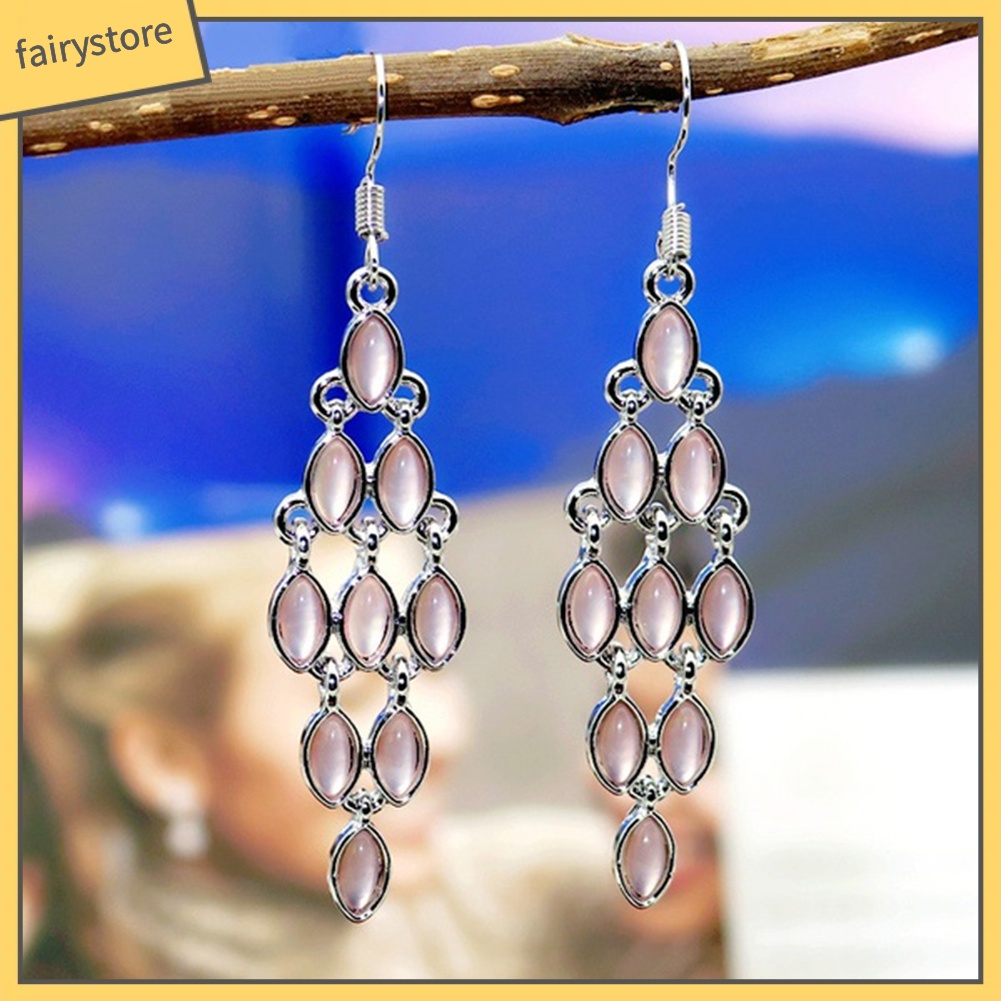 Đôi Khuyên Tai Dài Đính Đá Mắt Mèo Giả Thời Trang Cho Nữ