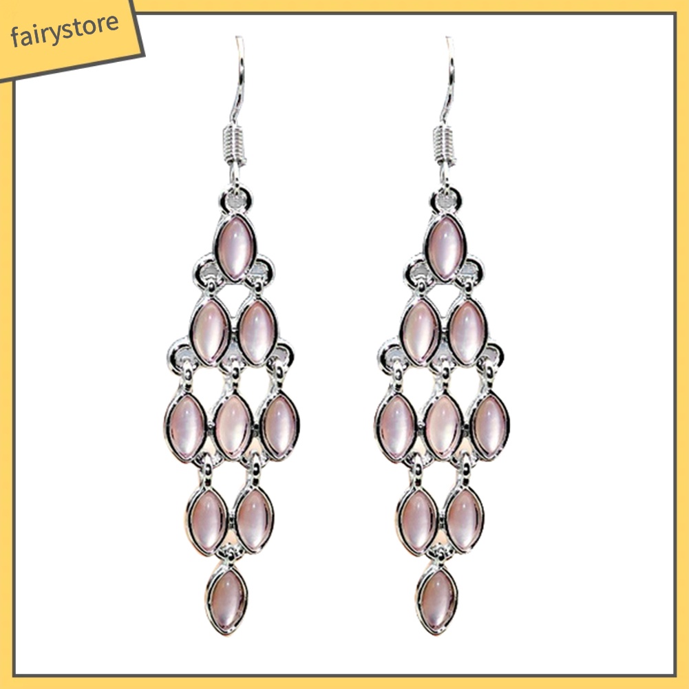 Đôi Khuyên Tai Dài Đính Đá Mắt Mèo Giả Thời Trang Cho Nữ