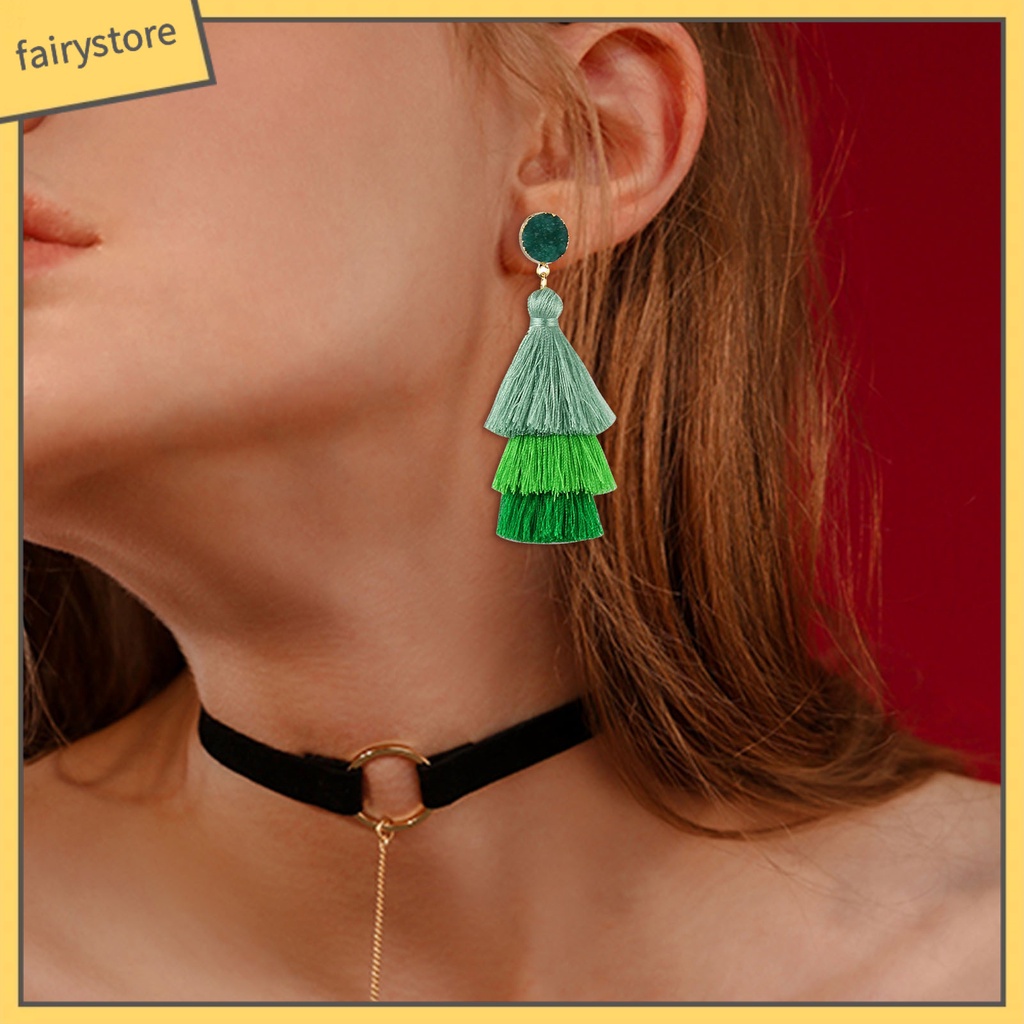 1 Đôi Bông Tai Ba Lớp Tua Rua Thời Trang Dành Cho Nữ