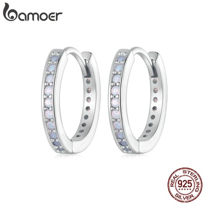 Bamoer Bông Tai Bạc 925 Đính Đá Hồng Ngọc Thanh Lịch