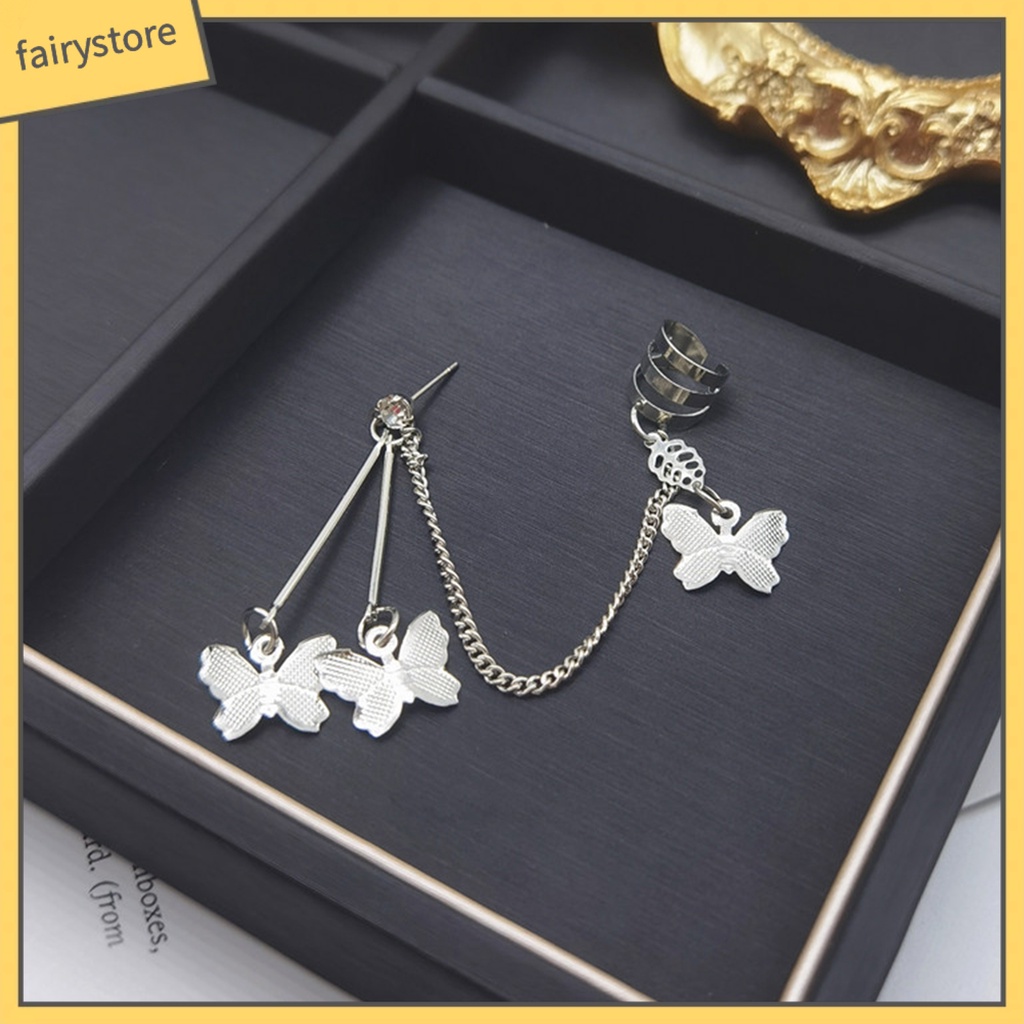 1 Đôi Bông Tai Hình Bướm Màu Bạc Phong Cách Punk Thời Trang Dành Cho Nữ