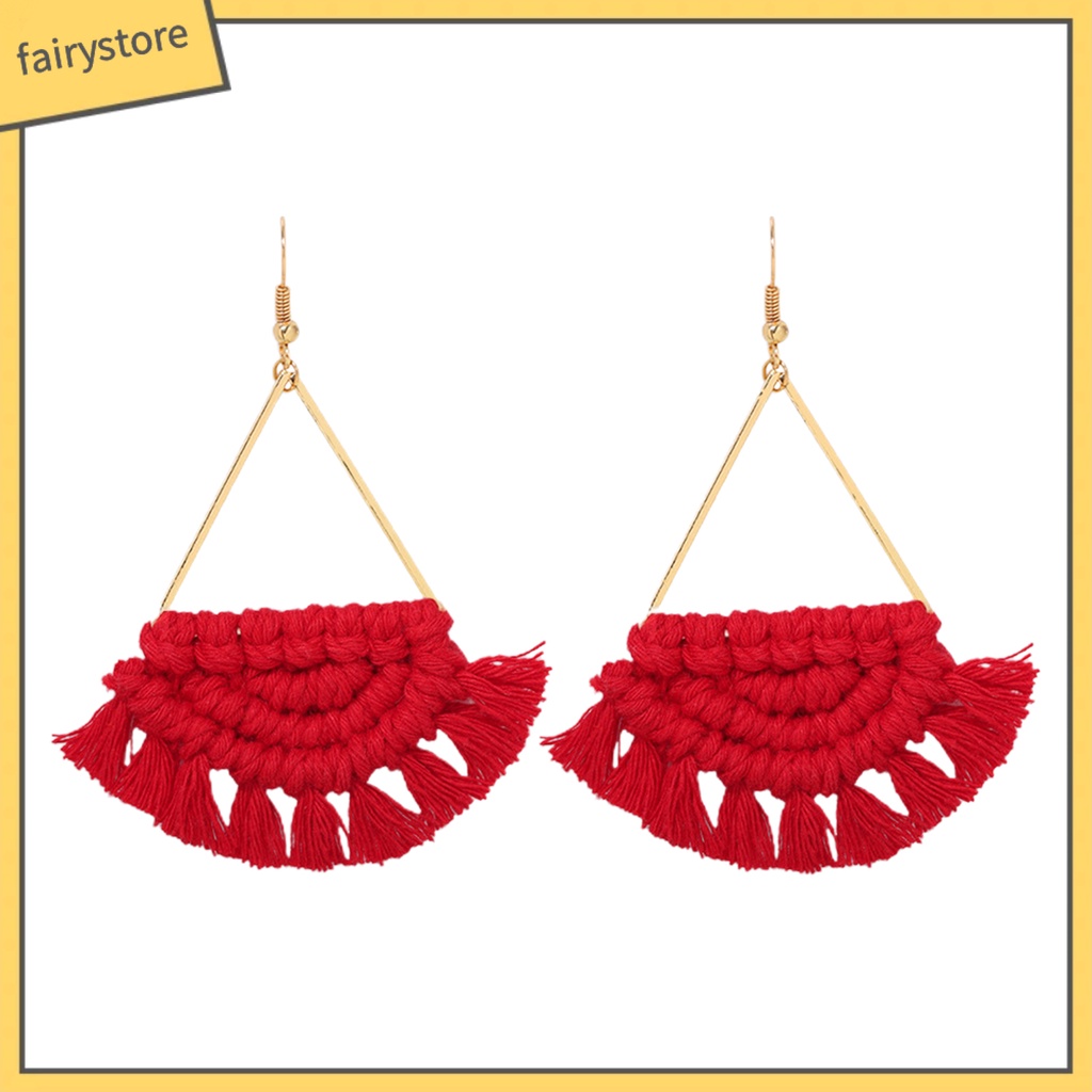 [FRO] 1 Đôi Bông Tai Móc Tua Rua Bện Khối Lượng Nhẹ Phong Cách Bohemia Đi Biển