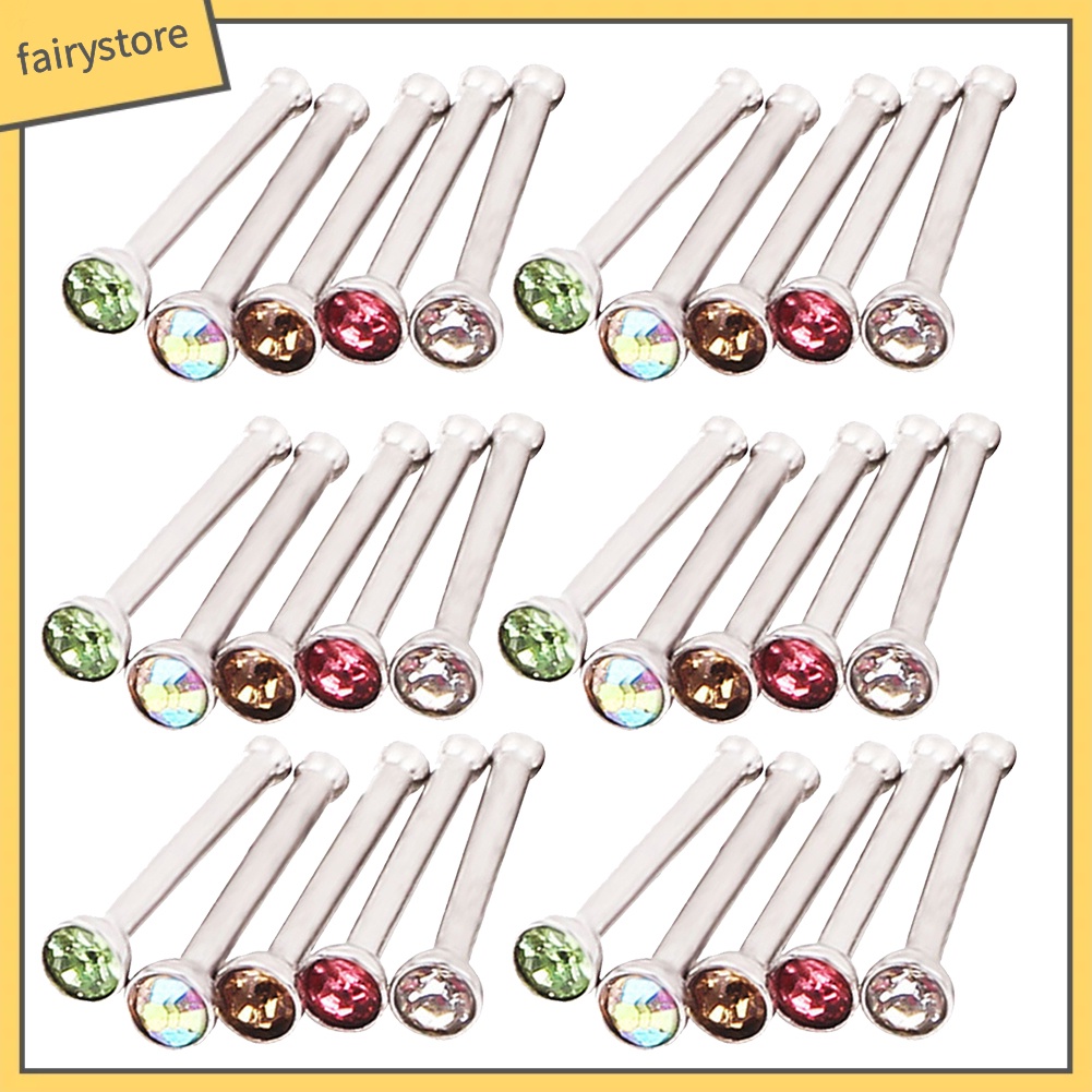 Set 60 Khuyên Mũi Thép Không Gỉ Đính Đá Nhiều Màu Sắc