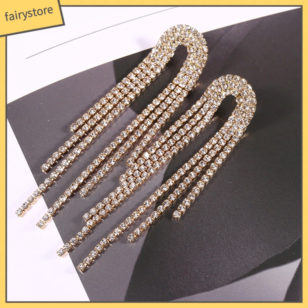 1 Đôi Bông Tai Dáng Dài Đính Đá Lấp Lánh Phong Cách Hàn Quốc