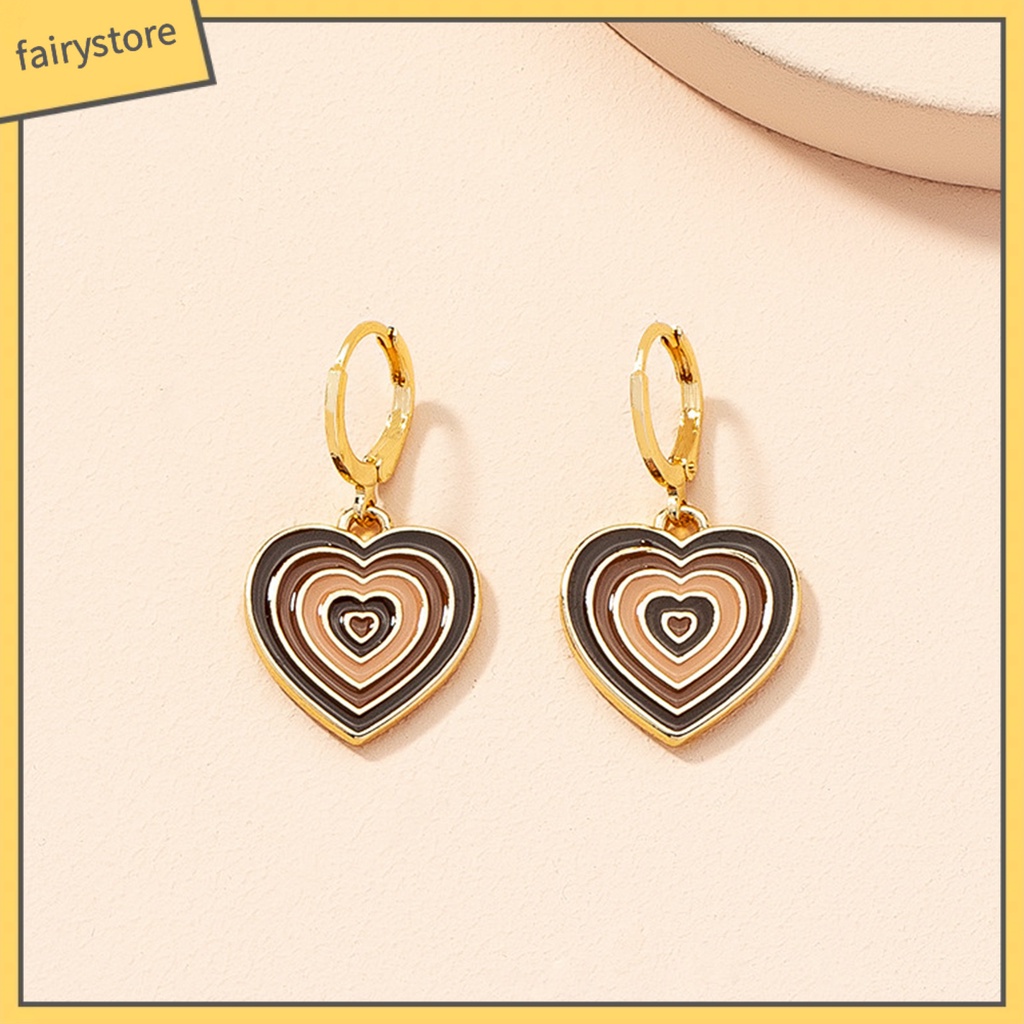 [FRO] 1 Cặp Bông Tai Đinh Tán Nhiều Lớp Hình Trái Tim Tinh Tế Phù Hợp Với Mọi Loại Trang Sức