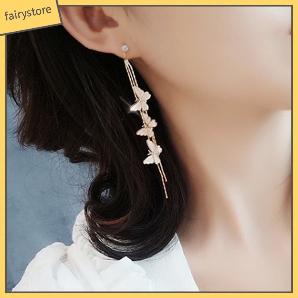 Bông Tai Dáng Dài Hình Bướm Đính Đá Thời Trang Cho Nữ