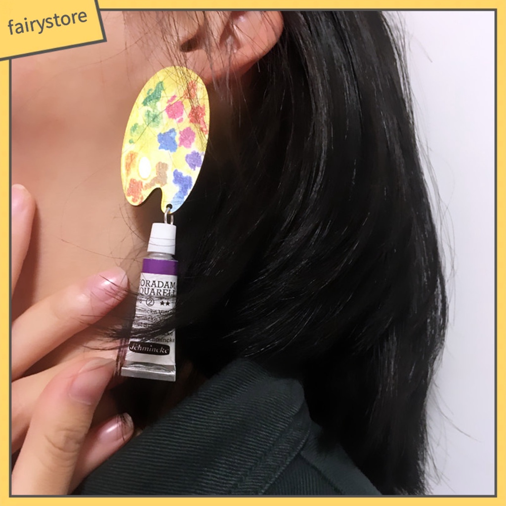 1 Đôi Bông Tai Treo Hình Học Nghệ Thuật Bằng Thép Không Gỉ Nhiều Màu Sắc Thủ Công Cho Nữ