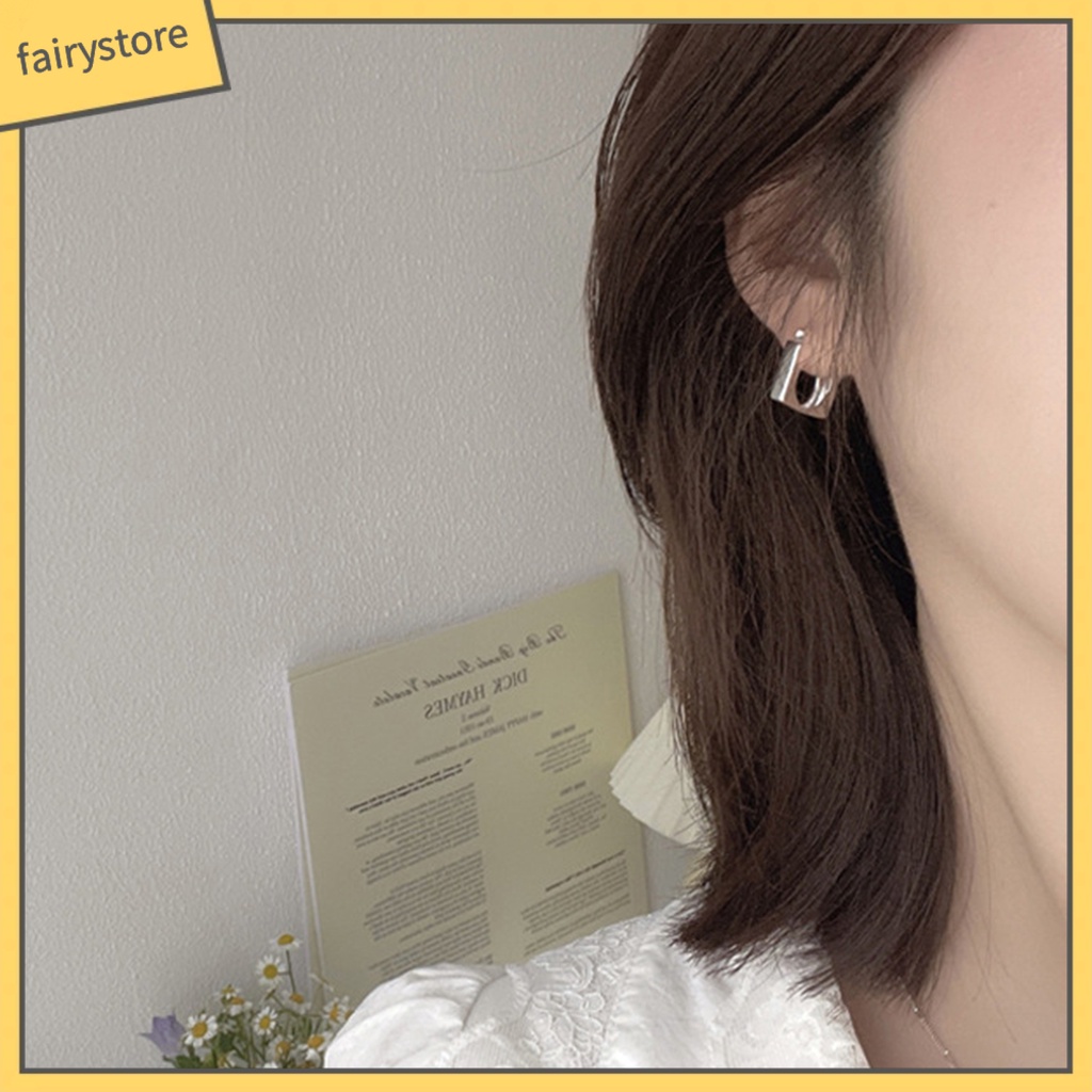 1 Khuyên Tai Lủng Lẳng Mặt Vuông Dày Mịn Phong Cách Hip Hop Unisex