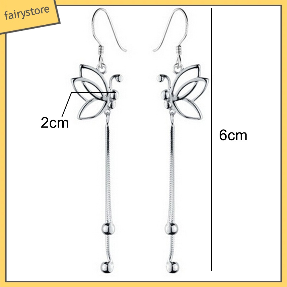 Bông Tai Dáng Dài Hình Bướm Rỗng Phối Tua Rua Thời Trang Dự Tiệc Cho Nữ