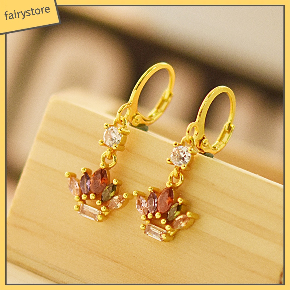 Bông Tai Hình Vương Miện Nạm Đá Nhiều Màu Cho Nữ