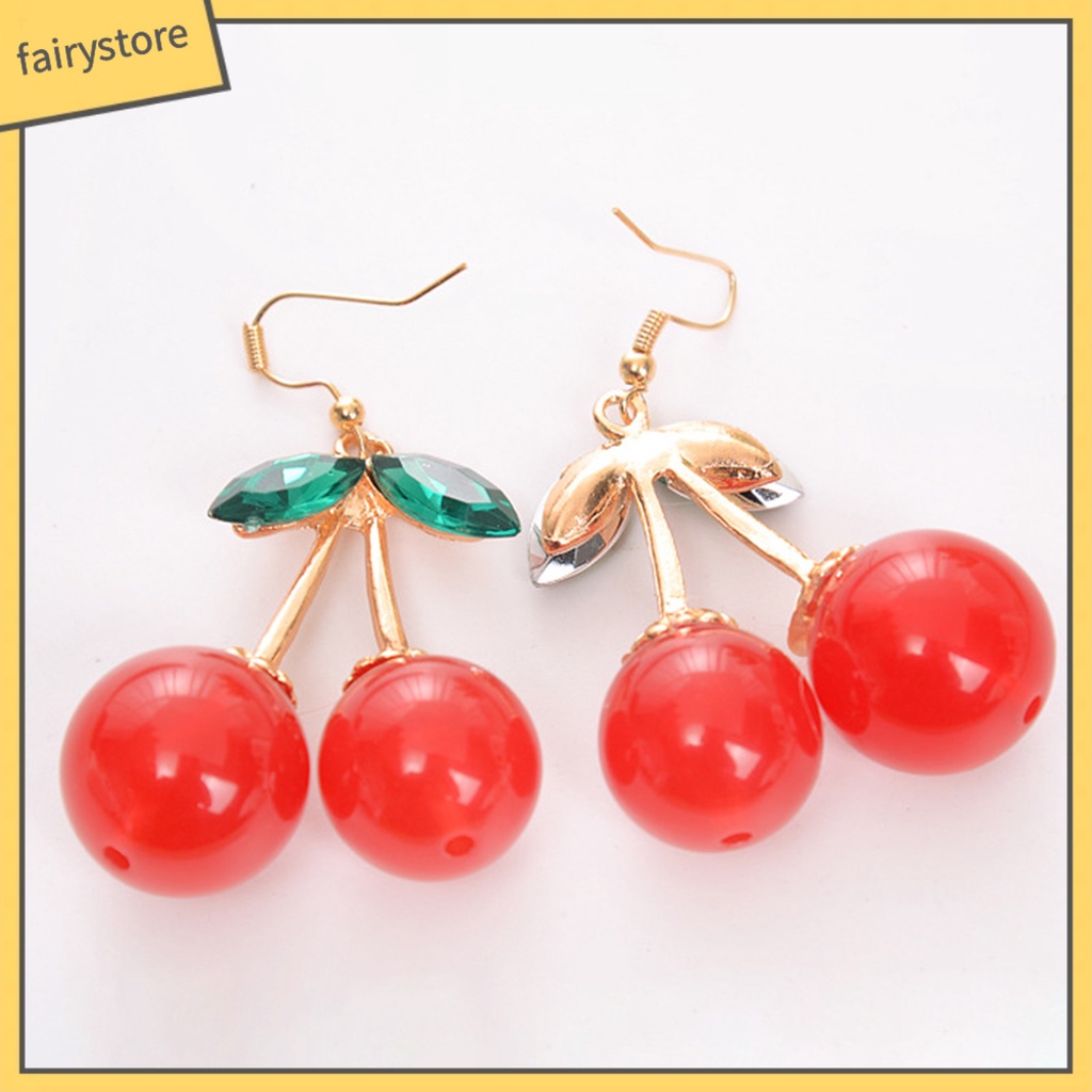 1 Đôi Bông Tai Móc Hình Lá Cherry Lấp Lánh Lâu Trôi