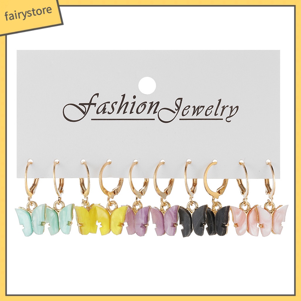 Set 5 Đôi Bông Tai Acrylic Họa Tiết Hình Học Nhiều Màu Sắc Phong Cách Retro Thời Trang Cho Nữ