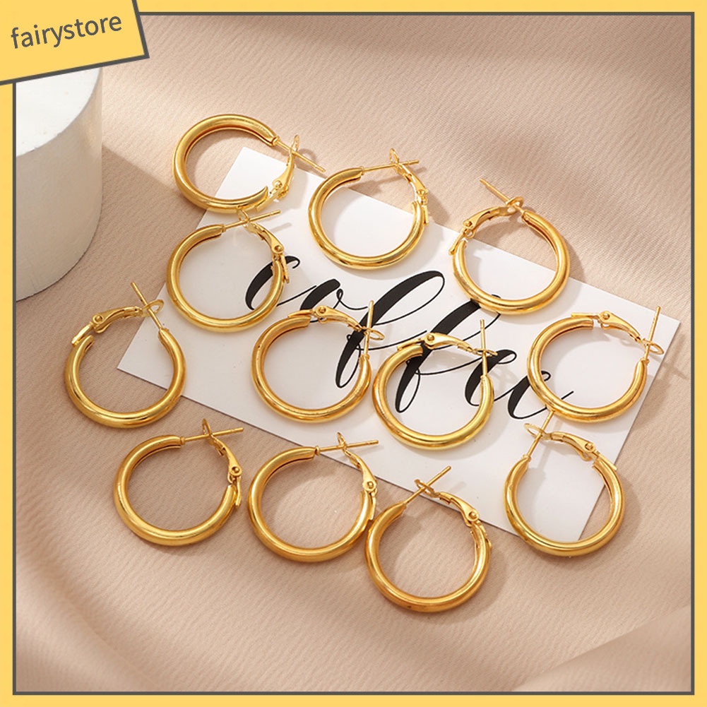 Set 12 Khuyên Tai Tròn Thời Trang Nữ