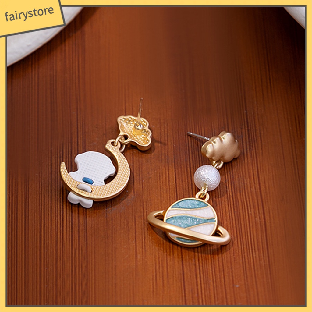 1 Đôi Bông Tai Hình Học / Mặt Trăng / Hành Tinh Hoạt Hình 3D Không Đối Xứng Thời Trang Cho Nữ