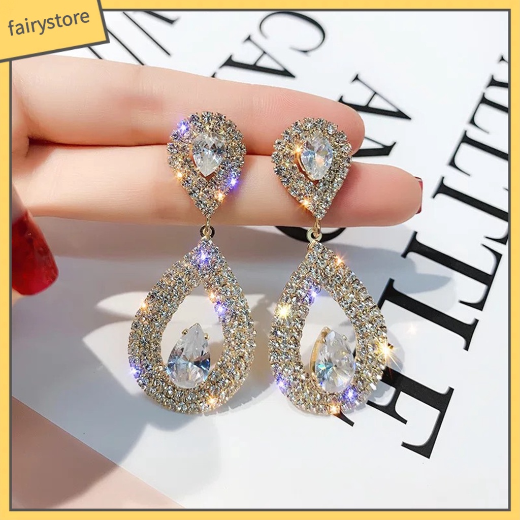1 Đôi Bông Tai Hình Giọt Nước Đính Đá Lấp Lánh Dành Cho Nữ