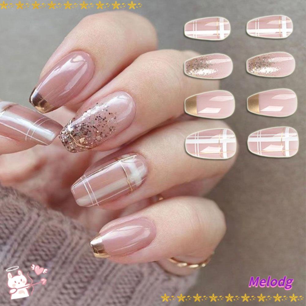 Bộ 24 Móng Tay Giả Lấp Lánh Có Thể Tháo Rời DIY|Dải Viền Trang Trí Xe Hơi Kèm Phụ Kiện Chuyên Dụng|Ốp Điện Thoại Phủ Toàn Diện Phong Cách Pháp