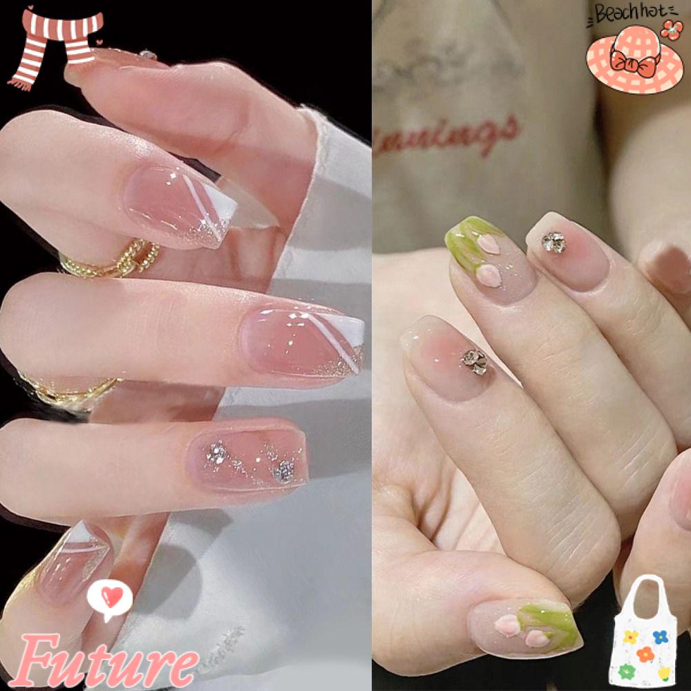 Set 24 Móng Tay Giả Che Phủ Toàn Diện DIY|Mặt Nạ Hình Vuông Chất Lượng Cao