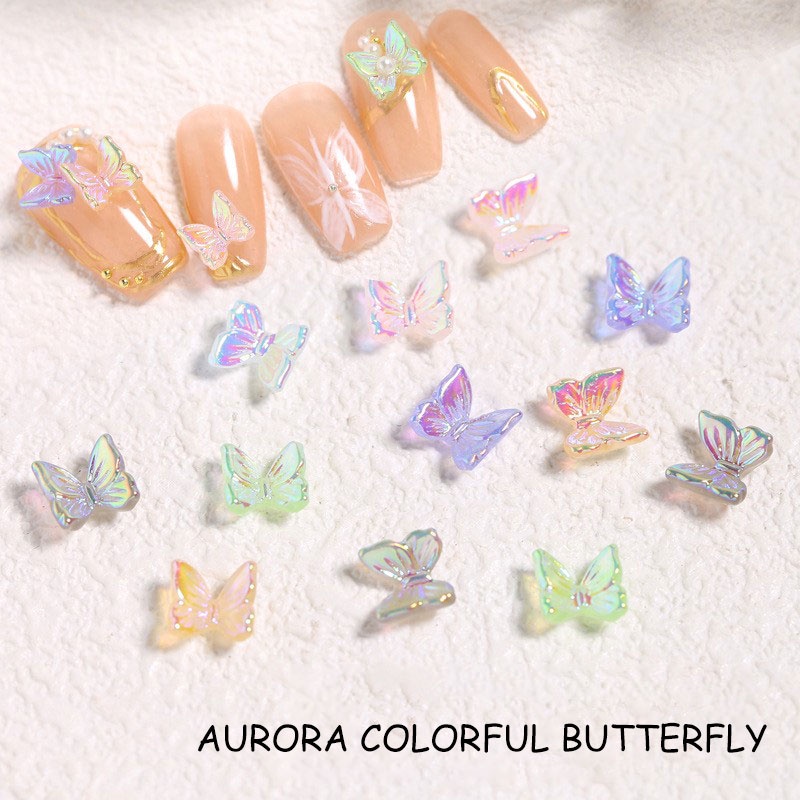 Bộ 50 Charm hình bướm Phụ Kiện Trang Trí Móng Tay Nail 3D Nhiều Màu Dễ Thương | Gấu Charm