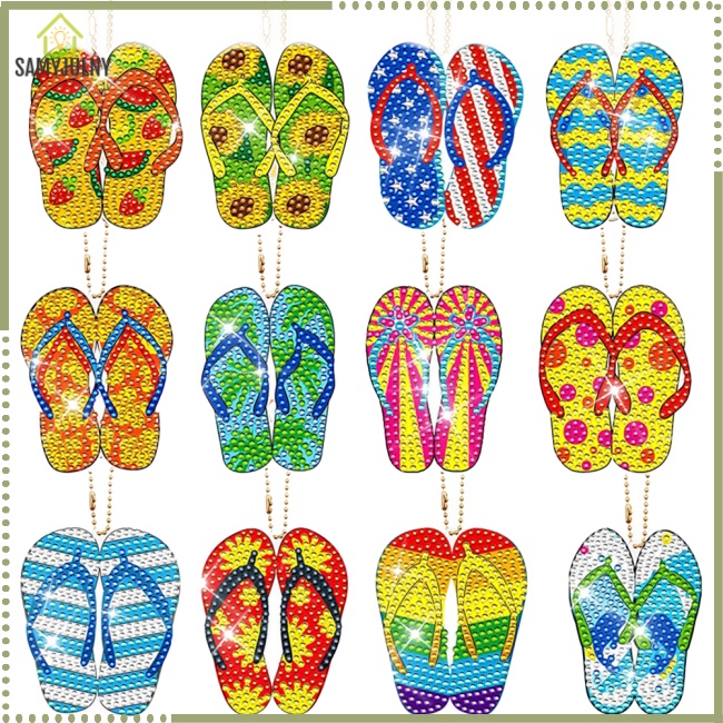 Set 12 Móc Khóa Đính Đá Thủ Công Hai Mặt Dành Cho Người Mới Bắt Đầu