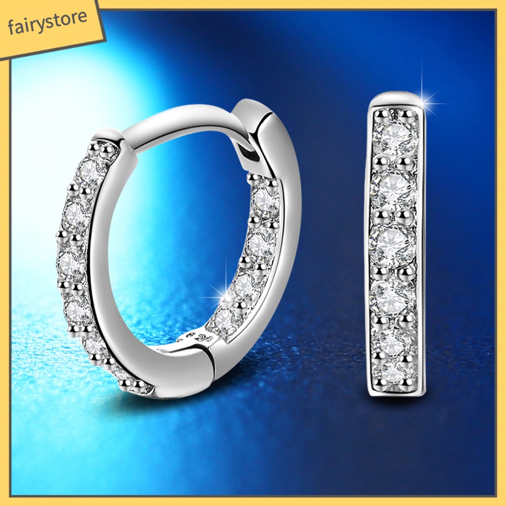 Khuyên Tai Tròn Mạ Bạc Đính Đá Zircon Thời Trang