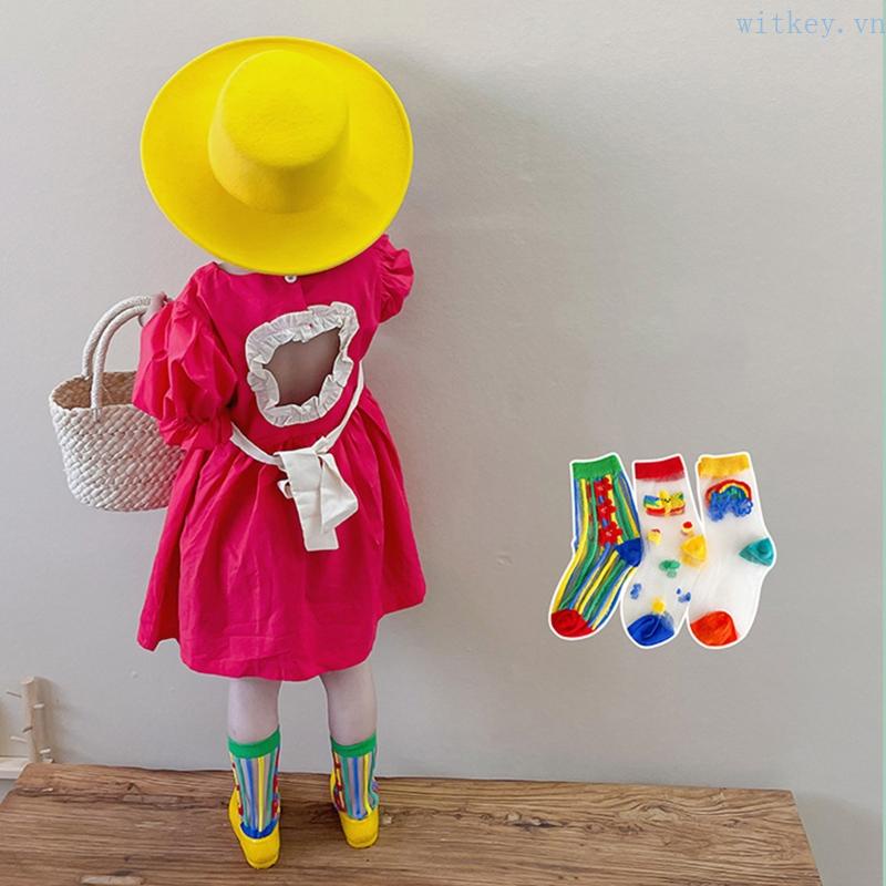Set 3 Đôi Vớ Ren Siêu Mỏng Họa Tiết Hoạt Hình Thời Trang Mùa Hè Cho Bé Gái