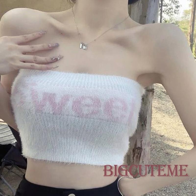 Áo Ống Mini Không Tay Hở Vai In Chữ Thời Trang Mùa Hè Cho Nữ